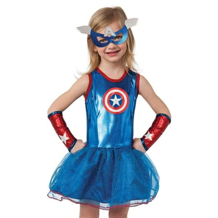 Toddler Girls Captain America Costume Tutu Dress Mask & Gauntlets