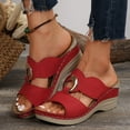 thumbnail image 2 of Orthopedic Sandals for Women Fashion Buckle T-Strap Open Toe Wedge Slides Comfortable Thick Sole Summer Walking Beach Shoes Red Size 7.5, 2 of 6