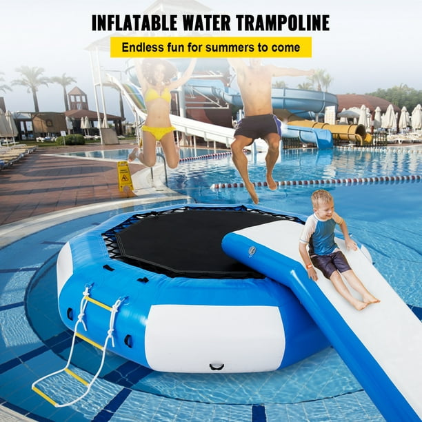VEVORbrand Inflatable Water Trampoline 10ft , Round Inflatable Bouncer with Yellow Escalator and 4-Step Ladder, in Blue and White for Sports - Walmart.com