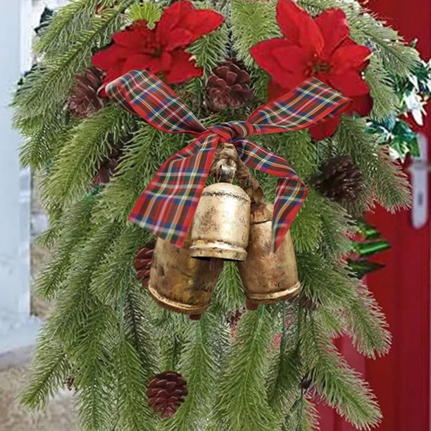 Campana De Cobre Adorno navideño de cencerro con lazo, campanillas colgantes de latón desgastado para decoración del árbol de Navidad (1 unidad) Rkxzt