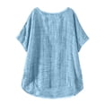 thumbnail image 4 of Summer Tops for Women 2026 Short Sleeve Crew Neck Linen Cotton Shirts Plus Size Gauze Casual Dressy Blouse, Light Blue M, 4 of 5
