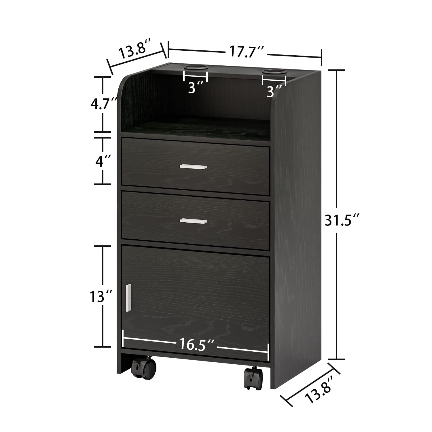 Catrimown Salon Station, Storage Cabinet with 2 Drawers & Large Cabinet, Black