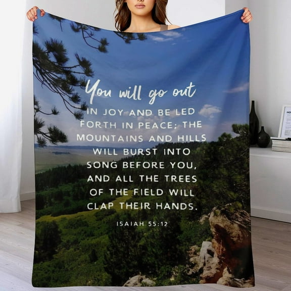 Bible Verses Isaiah 55 12 Throw Blanket Inspirational Prayers Quotes Flannel Blanket Soft Sofa Decor Blanket Gifts for Women Men 30"x40"
