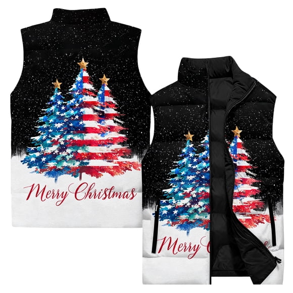 YIFUNIN Men's Fashionable Sleeveless Vest, Casual Solid Color Printed Cotton Waistcoat, Christmas Themed Lightweight Jacket for Holiday Party Black 3XL