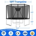 thumbnail image 5 of Kacho Trampoline 10FT, 1000LBS Trampoline for 1-2 Kids, Outdoor Trampoline with Safety Enclosure Net, Basketball Hoop, Ball, Light, Sprinkler, No Gap Design Backyard Recreational Trampoline, Black, 5 of 7