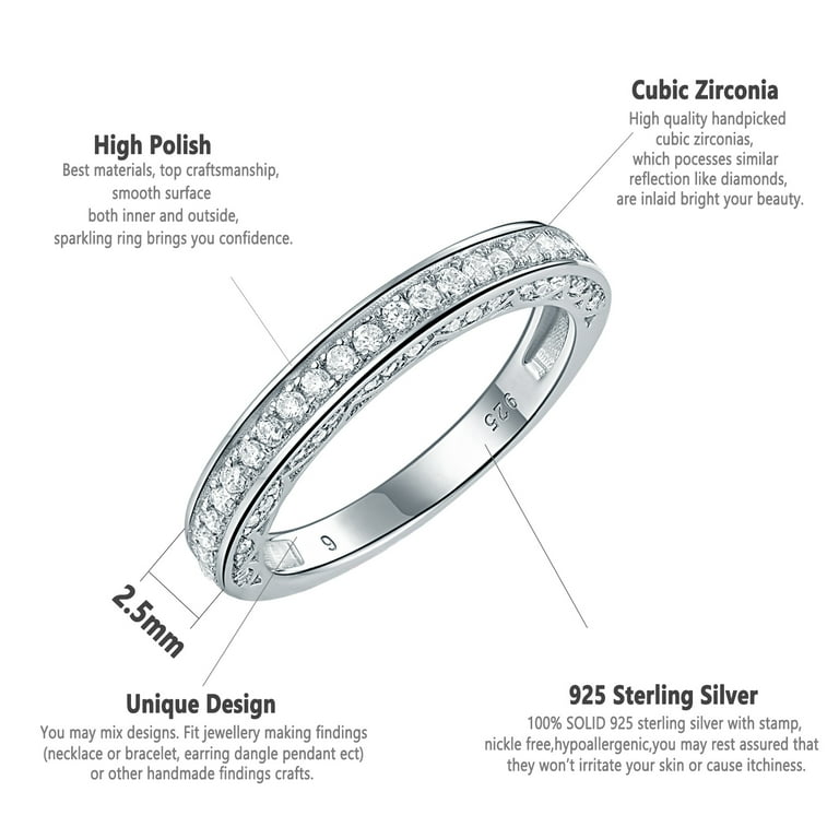 Newshe Stackable Band Wedding Engagement Ring for Women 925 Sterling Silver  CZ Eternity 2.5mm Size 7