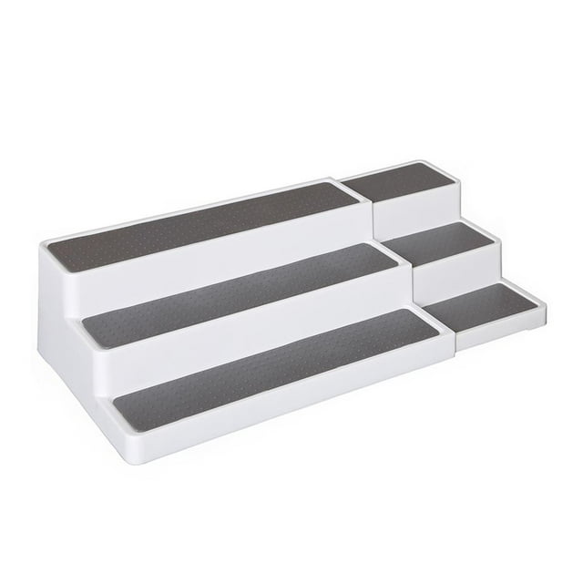Rongfmy 1 Pack Non Skid 3 Tier Spice Rack Organizer for Cabinet, Modern Pantry Kitchen Countertop Stand 3 Step Shelf White/Gray