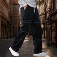 thumbnail image 2 of Migroa Mens Baggy Jeans Elastic Waist Denim Casual Loose Fit Wide Leg Cargo Pants with Drawstring Streetwear Pants Black L, 2 of 9