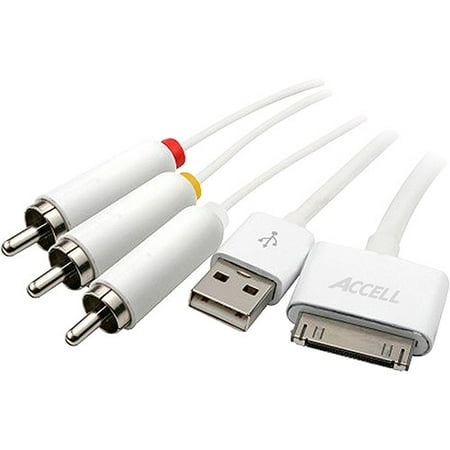Accell iPod/iPhone/Ipad Composite AV Cable with USB Sync and Charge, 5ft