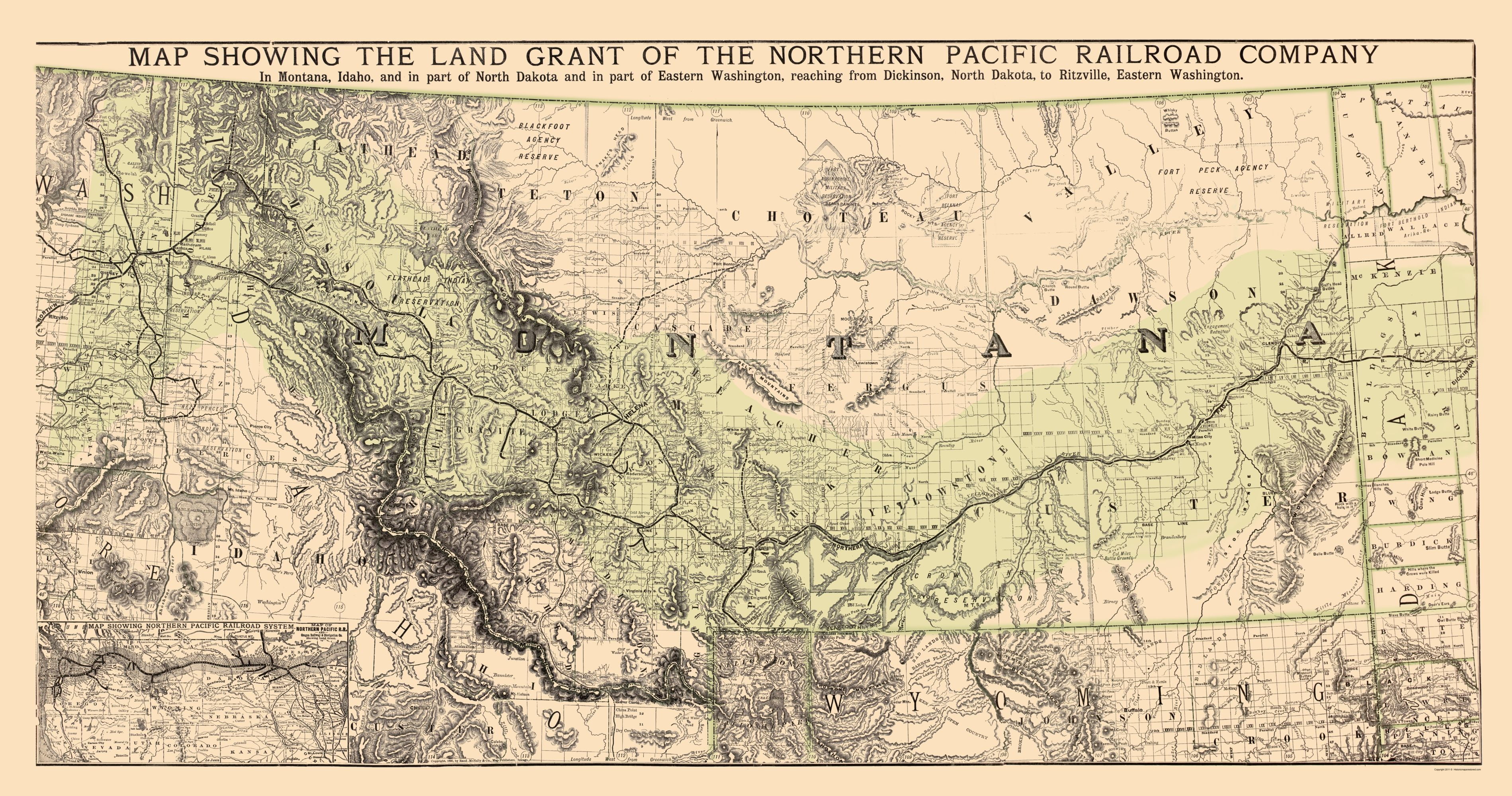 Montana Northern Pacific RR Land Grant 1890 23 x 44