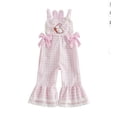 thumbnail image 6 of BBilaBu Toddler Kids Girls Plaid Jumpsuits Easter Egg Bunny Embroidery Sleeveless Bell-Bottom Size 12 Months to 5 Years (Pink), 6 of 7