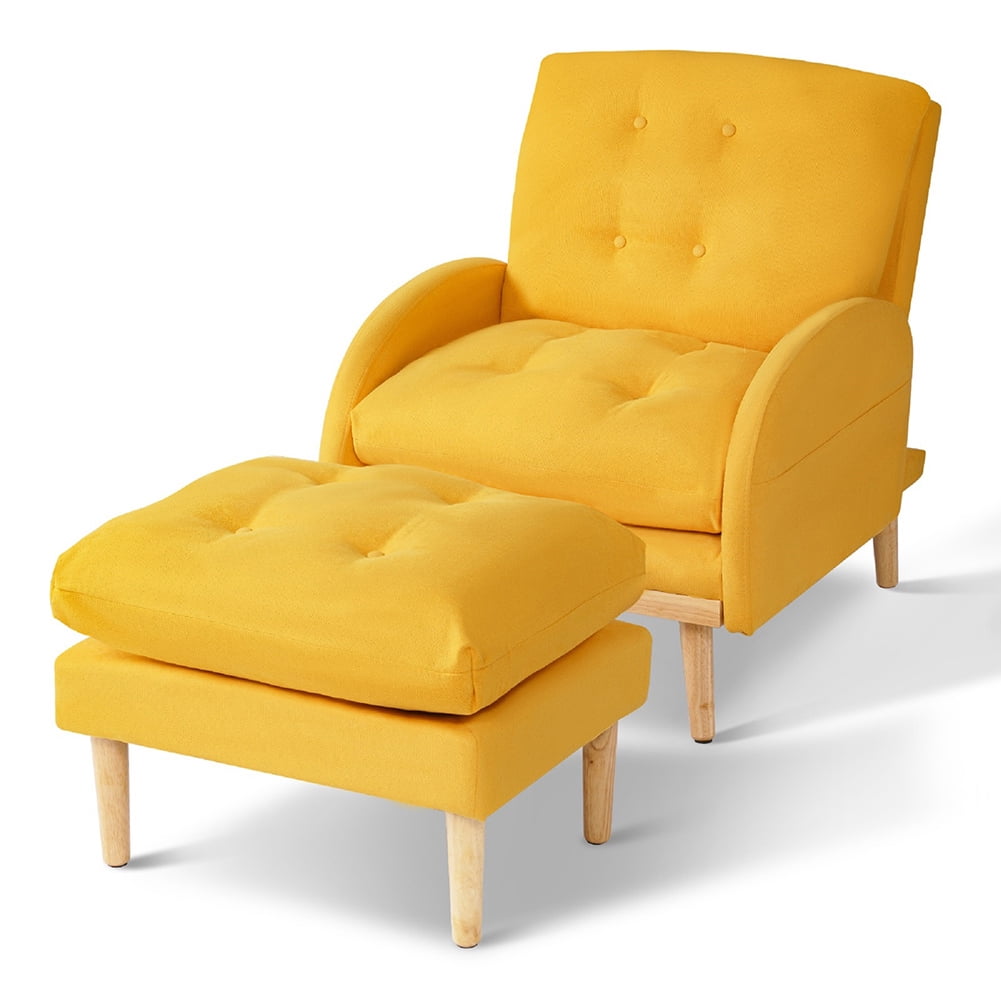 Kepooman Accent Chair with Ottoman, Living Room Chair Ottoman Set, Comfy Side Armchair with Adjustable Backrest and Side Pocket for Bedroom, Yellow Kepooman Accent Chair with Ottoman, Living Room Chair Ottoman Set, Comfy Side Armchair with Adjustable Backrest and Side Pocket for Bedroom, Yellow