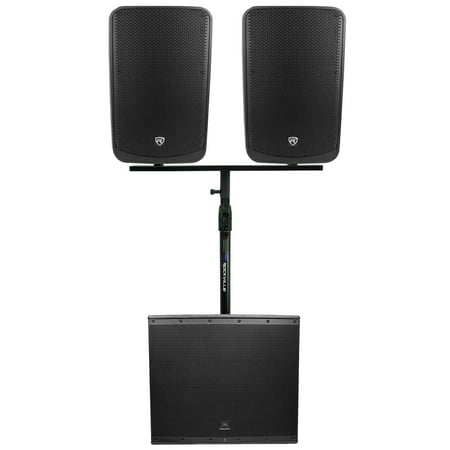 DJ Package w/ (2) 15" Rockville Titan Speakers w/ Air Assist+18" JBL Subwoofer