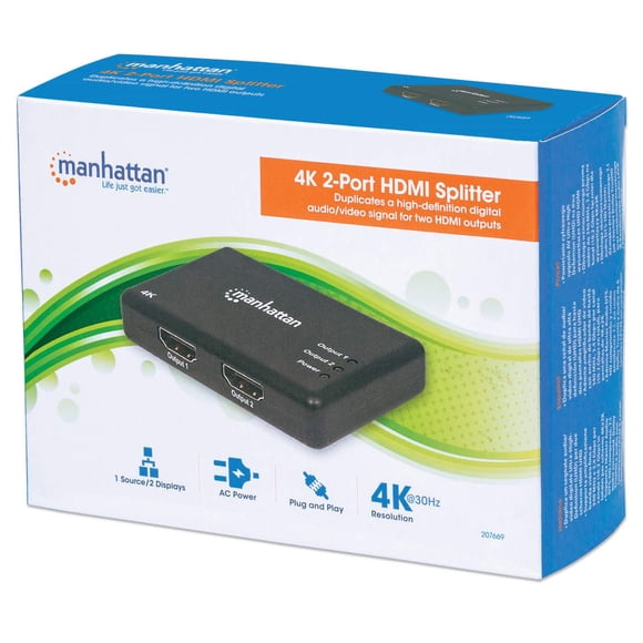 Splitter HDMI 2 puertos 4K@30Hz alimentado por CA negro Manhattan
