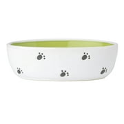 PetRageous Silly Kitty 6.5 inch Oval 2 Cup Capacity Cat Bowl, White and Green