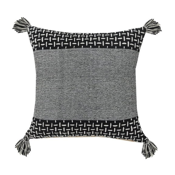 LR Home Ox Bay Hand-Woven Black/White Geometric All-Natural Cotton  Pillow Cover