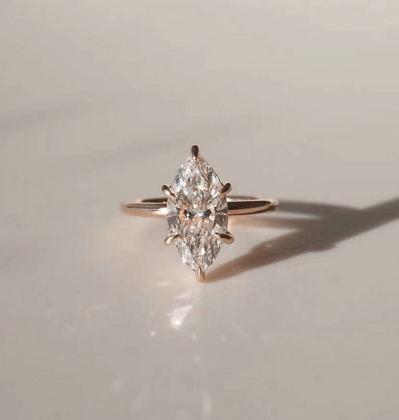 Cora Jewellery 2.5CT Marquise Moissanite Solitaire Engagement Ring For Women, 18K Rose Gold
