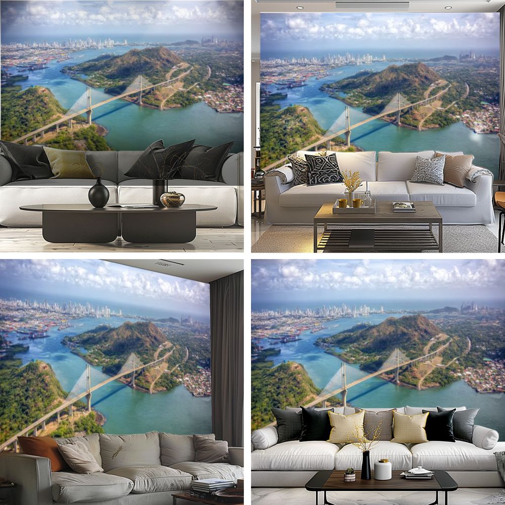 Peel and Stick Wallpaper Aerial view Bridge Americas Panama Modern Art Wall Mural Decor Self Adhesive and Removable 69in x 98in