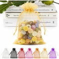 thumbnail image 1 of 100 Pack Gold Organza Bags 5 x 7 Inch, Premium Small Mesh Bags With Drawstring, Sheer Mesh Gift Packaging Bag for Easter Party Wedding Favors, 1 of 7