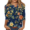 thumbnail image 2 of HLKJKLS Long Sleeve Shirts For Women 3/4 Sleeve Spring Print Round Neck Loose T Shirt Fashion Polyester Spandex Casual Blue S-3Xl, 2 of 7
