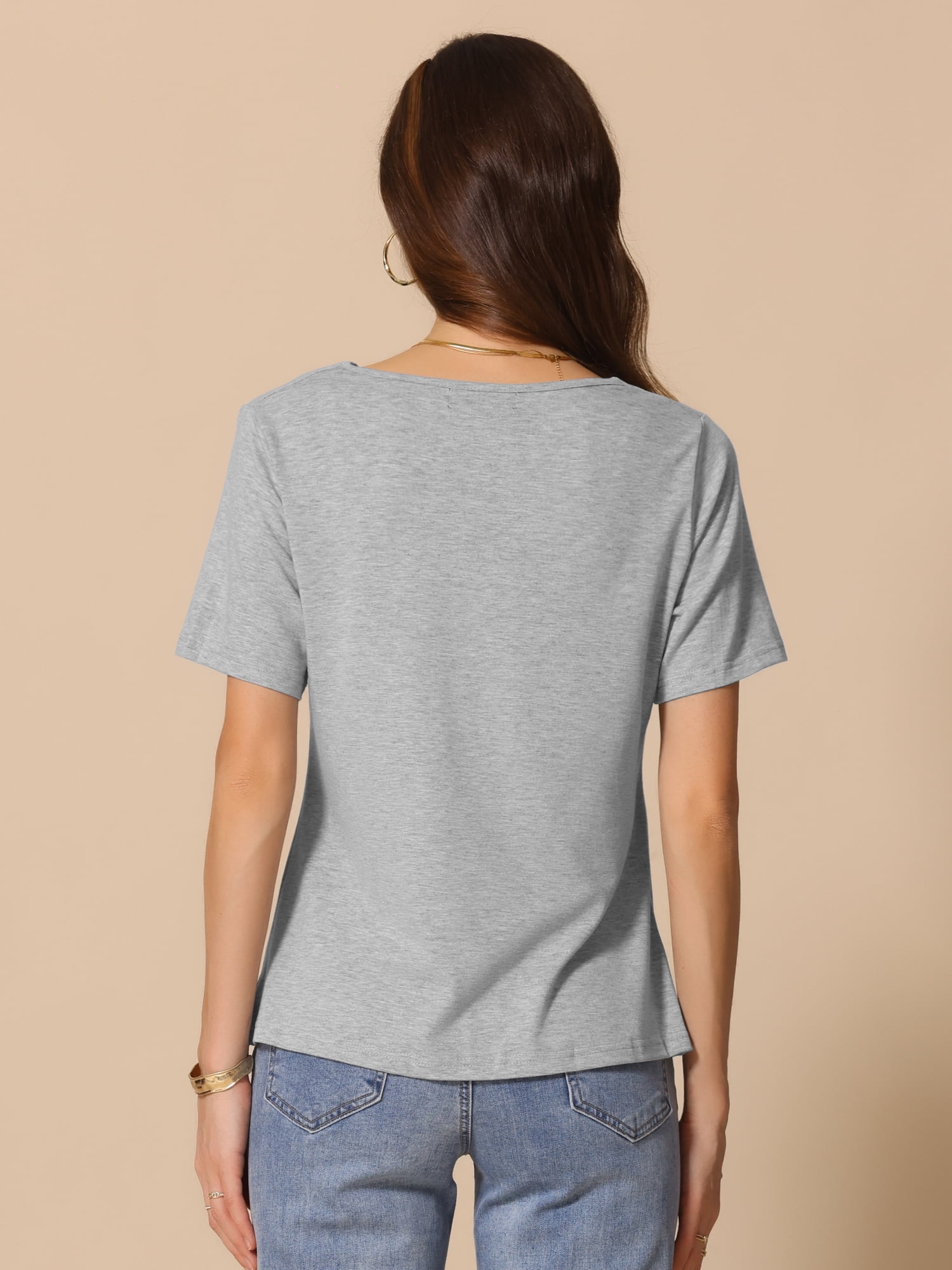DARING DIVA Women's Cowl Neck Short Sleeve Casual Stretchy Blouse M Grey