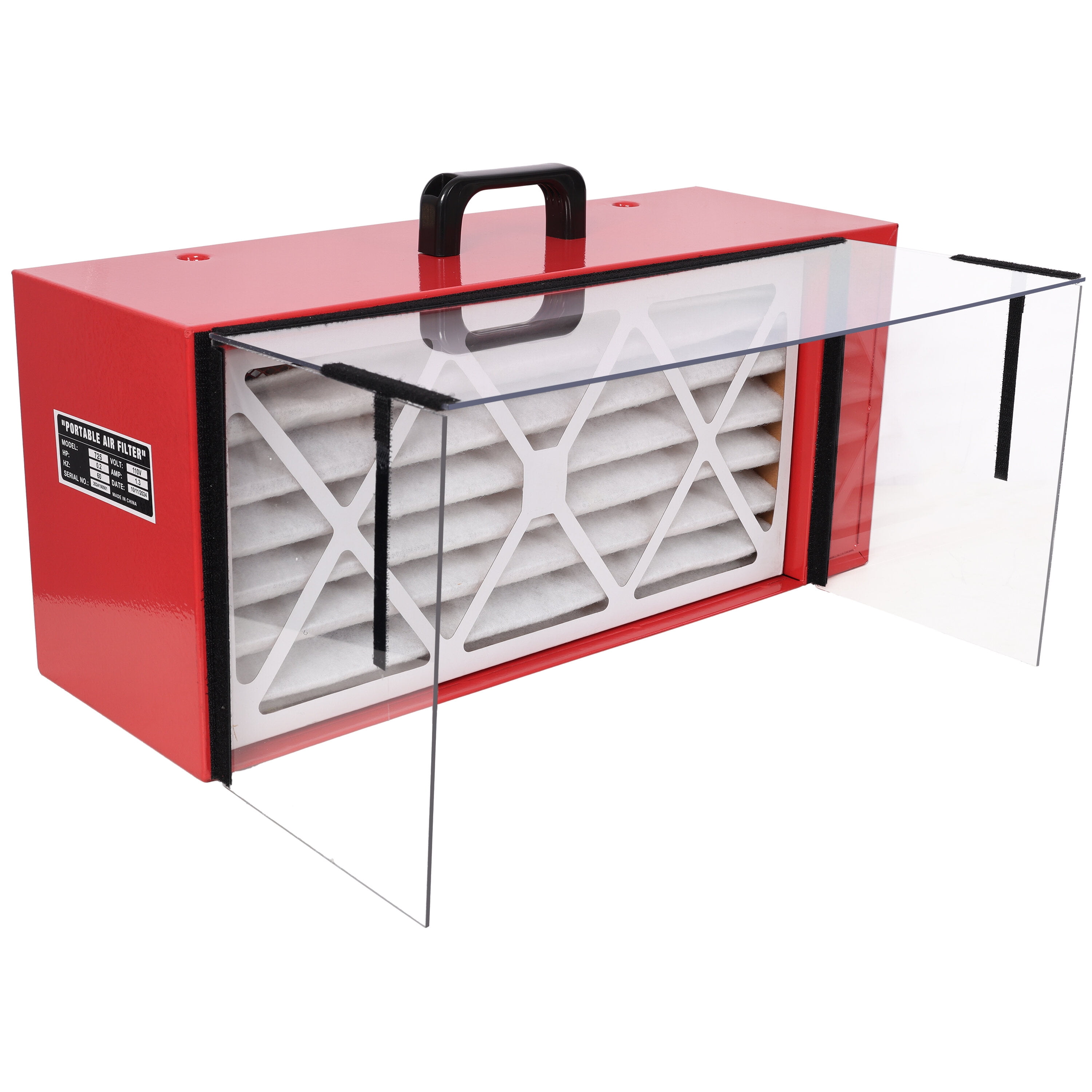 Portable tabletop dust collector,Maximum Air Flow 725CFM; Each fan runs on a 110V variable speed motor; Total Running Amps 1.29AMPS, Red color,