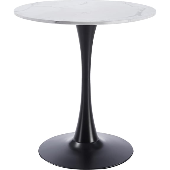 LeisureMod Bristol 40" Wide Round Dining Table Bivel Design MDF Wood Top and Black Stainless Steel Pedestal Base Accent Table Mid-Century Café Table, Kitchen Dining Room Furniture (White Marble)