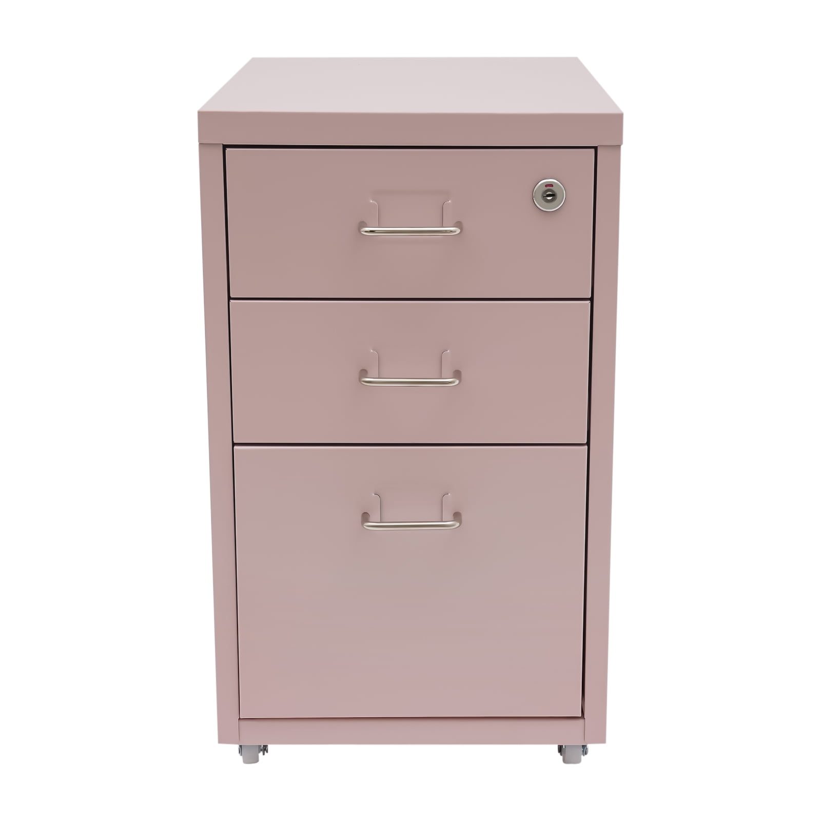 3 Tiers Pink Vertical File Cabinet Rectangular Metal Mobile File Cabinet with Lock Filing Cabinet for office, study, dresser