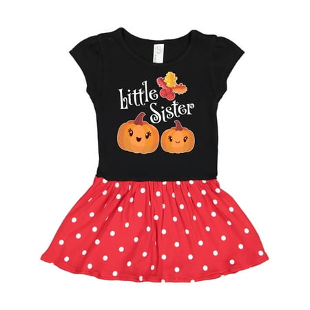 

Inktastic Little Sister Pumpkins with Fall Leaves Gift Toddler Girl Dress