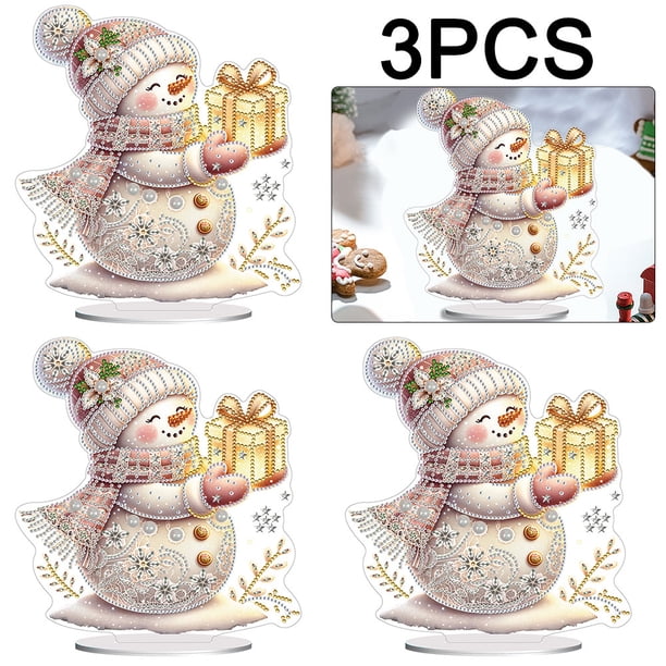 Juego 3 Decoraciones Escritorio Con Pintura Diamantes Redondos Y Forma Especial Muñeco Nieve Invierno (#2)