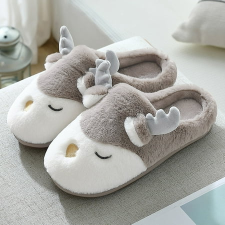 

ZTTD Cute Deer Slippers for Men Winter Warm House Slippers Coffee