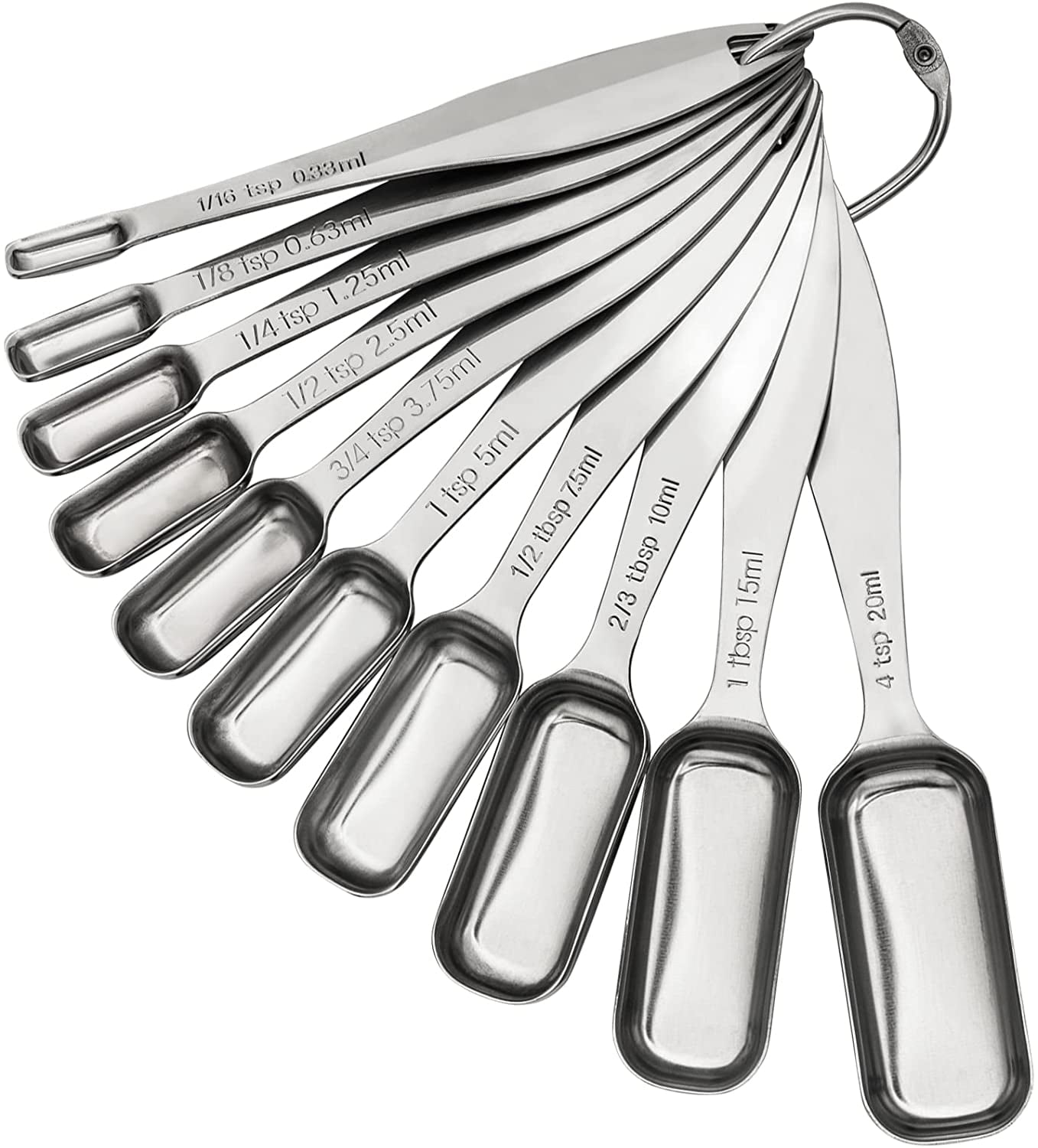 Measuring Spoons Set of 10, Heavy Duty Stainless Steel Metal Teaspoons