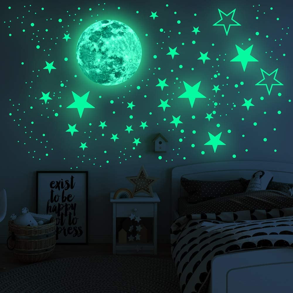 201 pcs Pack Glow In The Dark 3D Stars Moon Stickers Bedroom Wall Room Decor DIY 