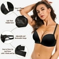 thumbnail image 3 of Yandw Women'S Deep V Plunge Padded Push Up Convertible Bra With Clear Straps Low Cut Underwire Bra, Black 34B, 3 of 7