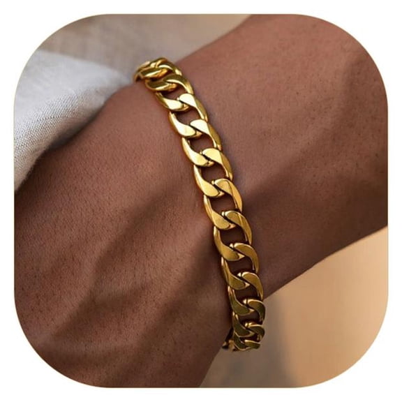 ChainsProMax 18K Gold Plated Wrist Bracelet for Men Women 8mm 7.5 inch Stainless Steel Cuban Bracelets Fathers Day Jewelry Gift for Dad Son