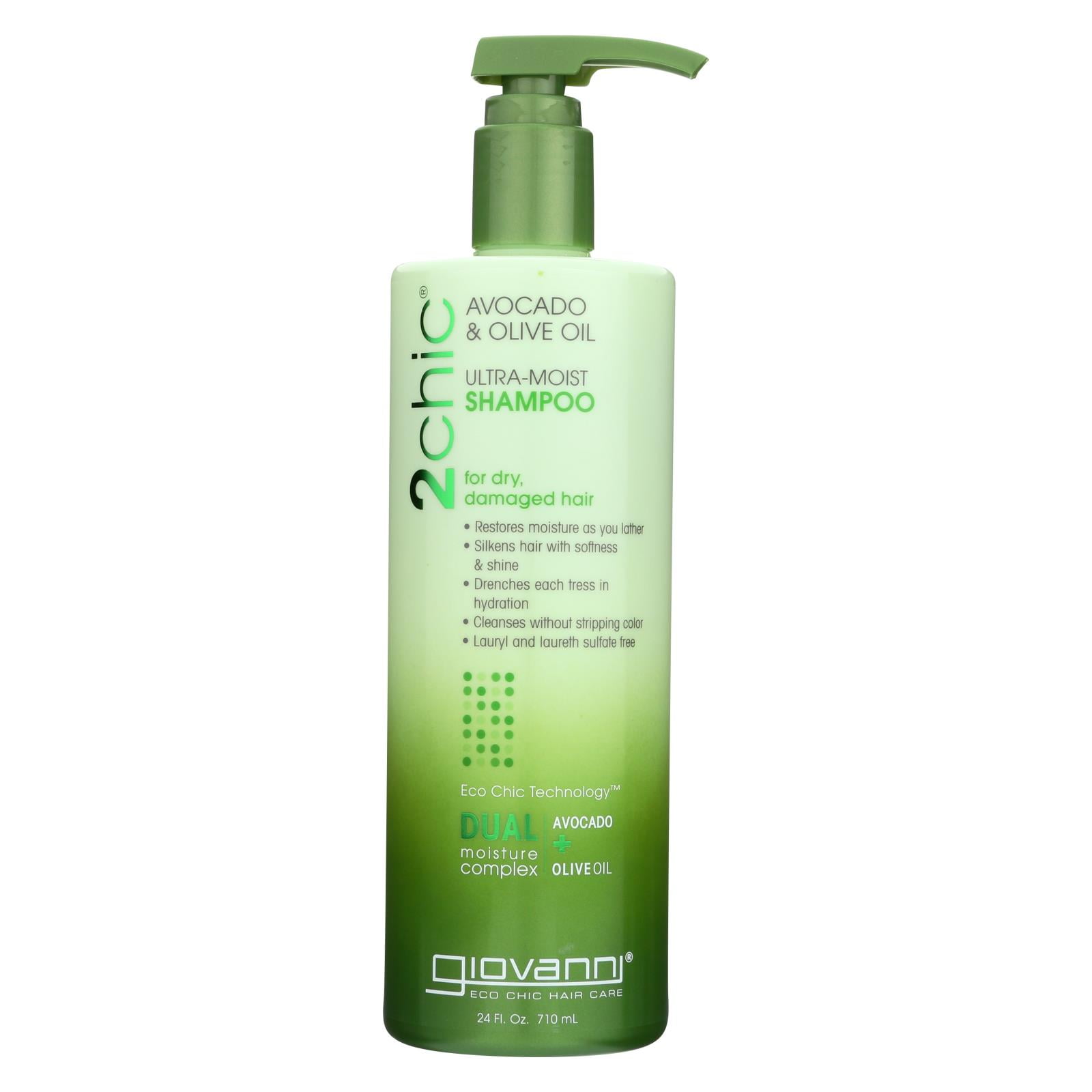 GIOVANNI Ultra Moist Shampoo, Avocado, Olive Oil for Dry, Damaged Hair, Sulfate Free, No Parabens, 24 oz with Pump