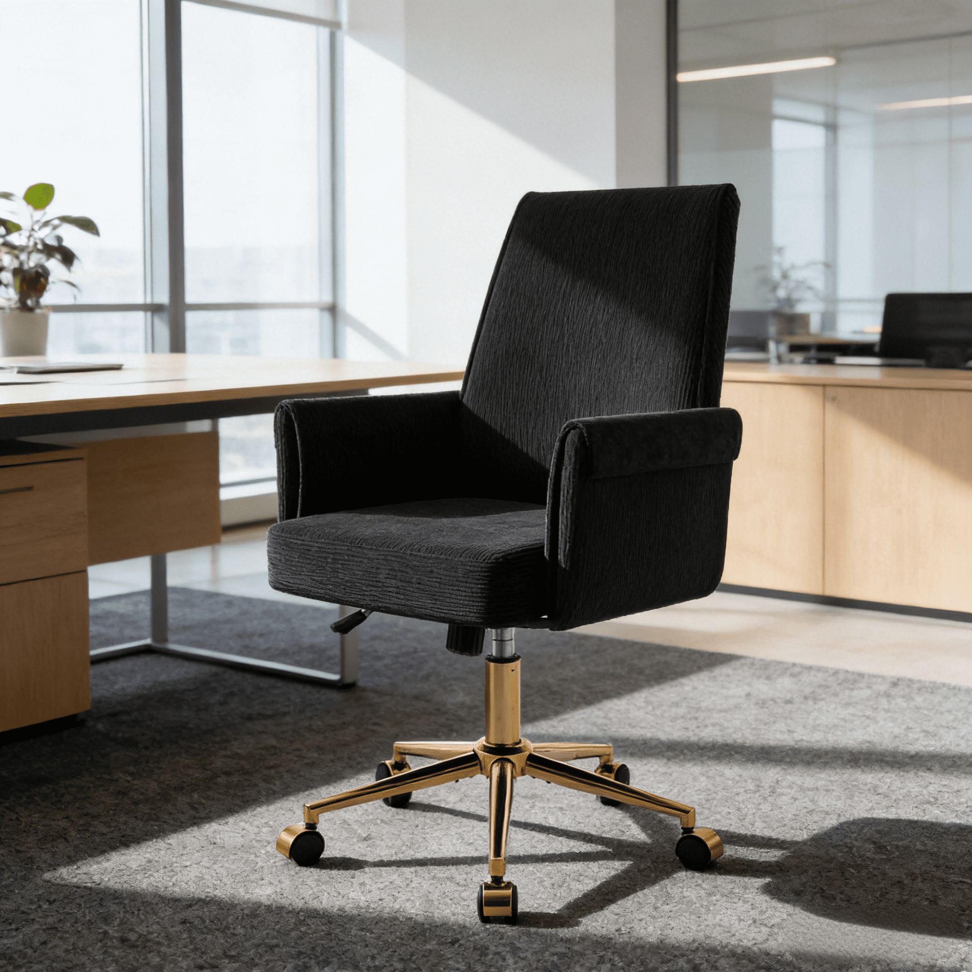 Gewnee 24.8''Office Chair,Memory Foam Seat Cushion with Waist Support,Adjustable Height,Golden Metal Base.Black