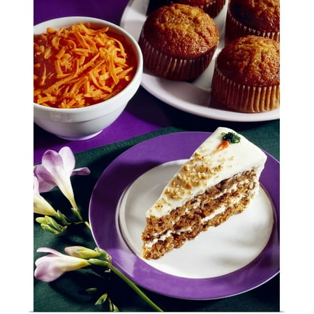 Great BIG Canvas | Rolled Batista Moon Studio Poster Print entitled Carrot cake and carrot muffins with a bowl of grated carrots (Best Way To Grate Carrots)
