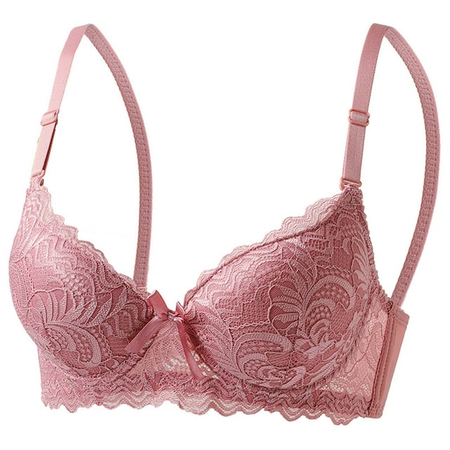 TIMIFIS Pink Lace Halter Bras for Women Wire Balconette Seamless Comfy Adjustable Strap Bralettes with Pad Lift and Support Solid Color Lightweight Breathable V Neck Bras
