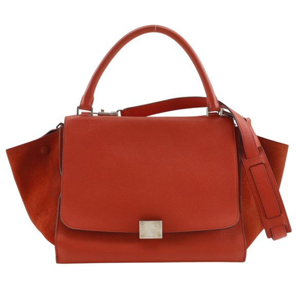 Pre-Owned Celine Trapeze Medium Handbag 2-Way Shoulder Bag S-SN-0112 Leather Orange 2-way A5...