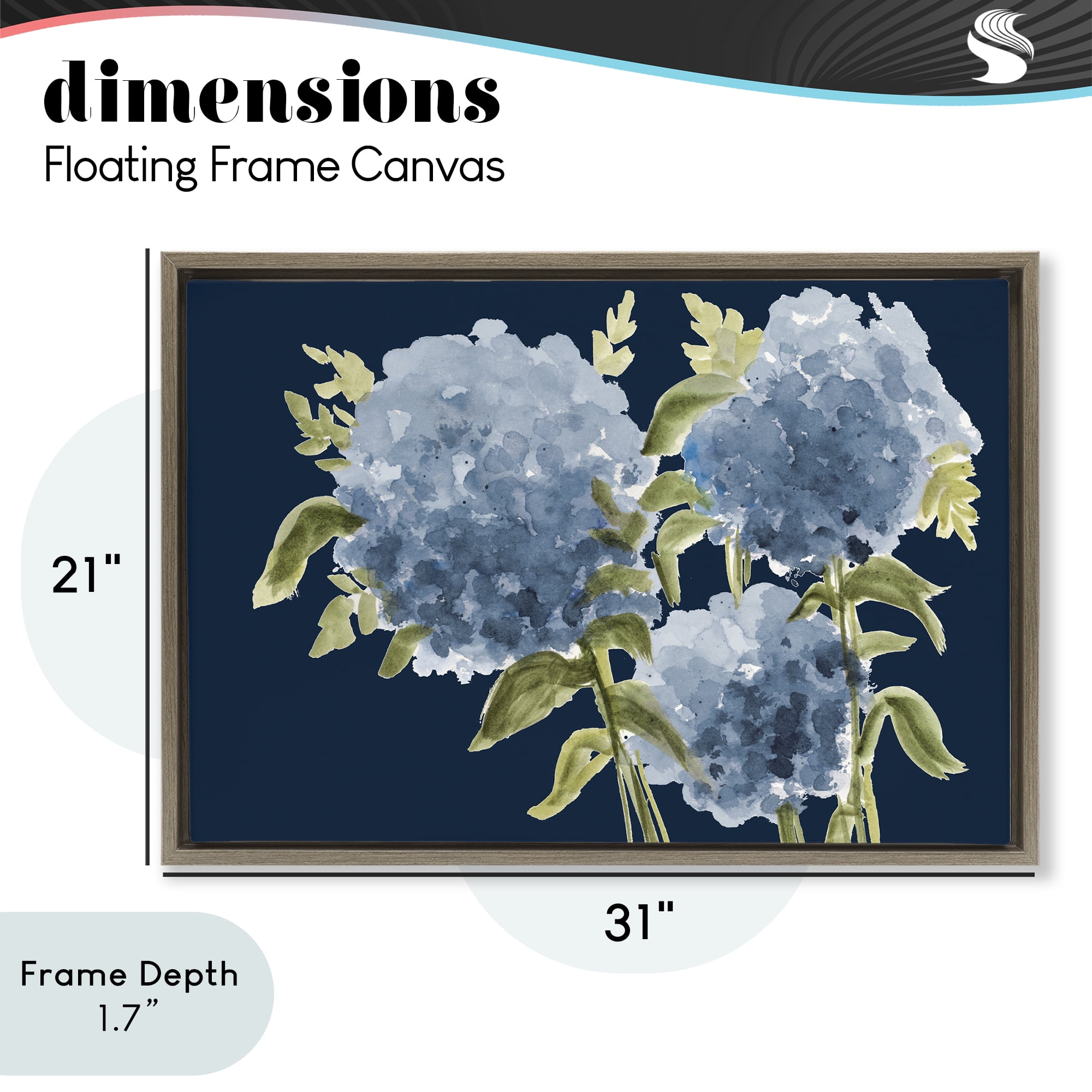 Stupell Industries Blue Hydrangeas on Indigo Brown Framed Floater Canvas Wall Art, design by Janice Gaynor
