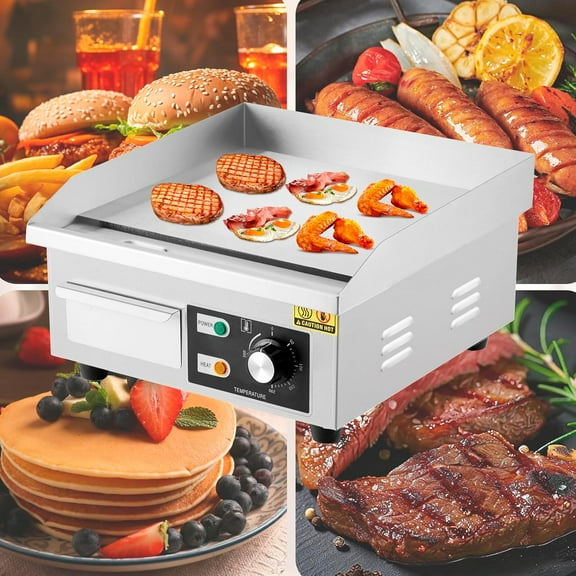 14" Commercial Electric Griddle, Stainless Steel Countertop Griddle, Electric Flat Top Grill With Shovel Brush, Restaurant Teppanyaki Grill Cooking Equipment, Temperature Control 50°C - 300°C
