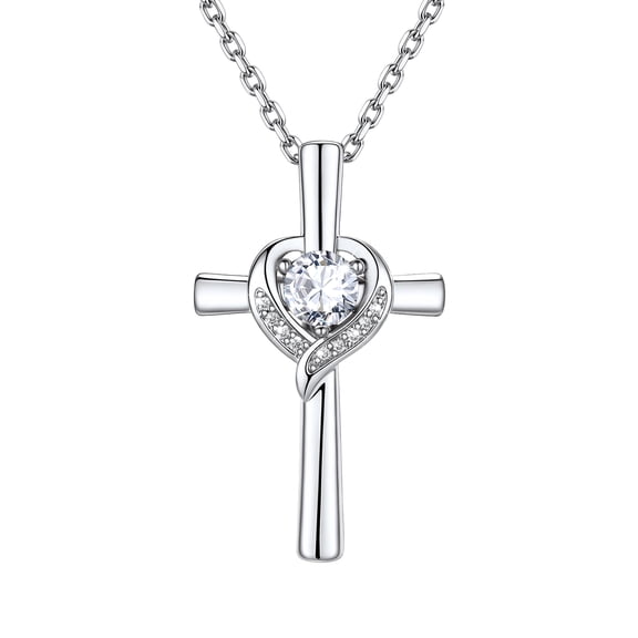 Suplight Cross Necklace for Women, Shiny Synthetic Diamond Crystal Heart Cross Pendant Necklace, Hypoallergenic Jewelry Gift for Wife Girlfriend Birthday Anniversary Valentines