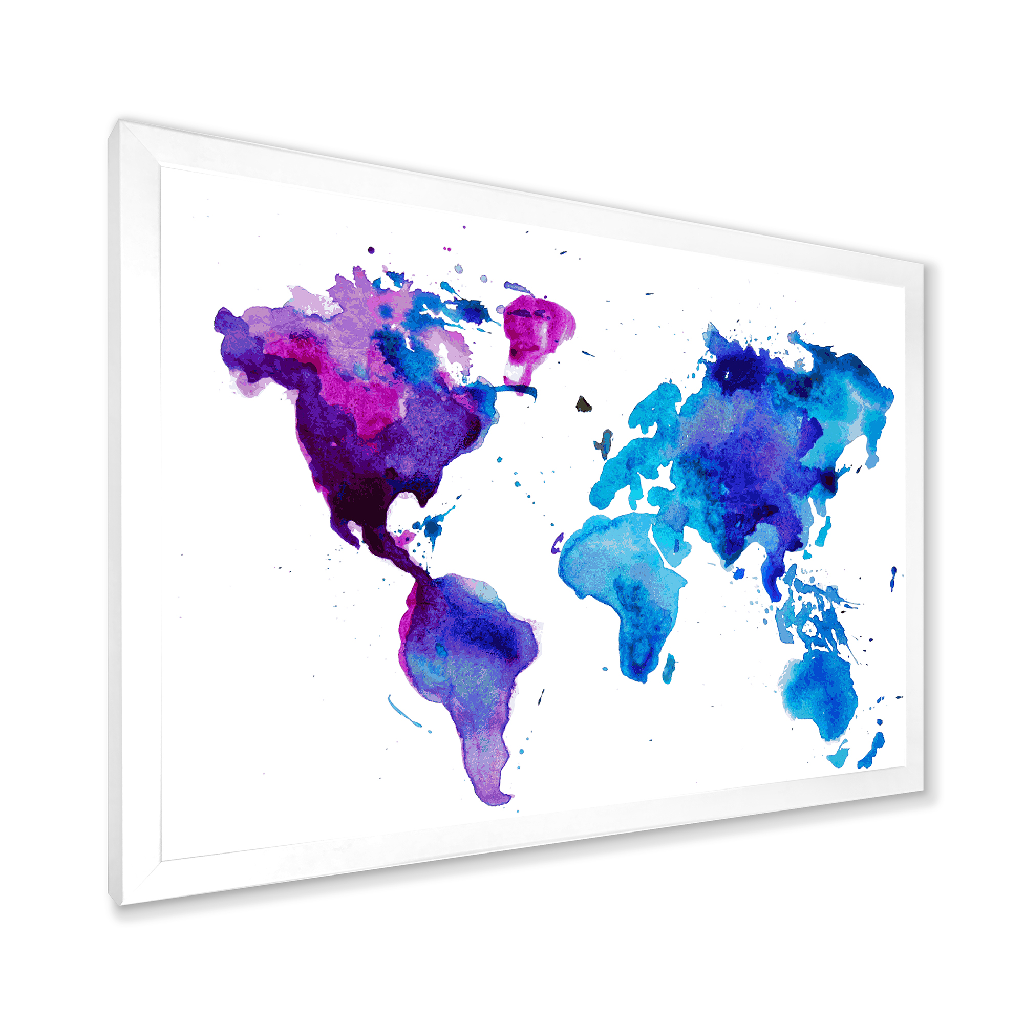 Designart 'Blue and Purple Map Of The World' Modern Framed Art Print