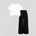 thumbnail image 6 of ECHFIPROM Big Girls Summer Outfit Short Sleeve Crew Neck Bow Print Top and Cargo Pants 2 Piece Set Casual Sports Age 8-15 Years,Black,9-10Years, 6 of 6