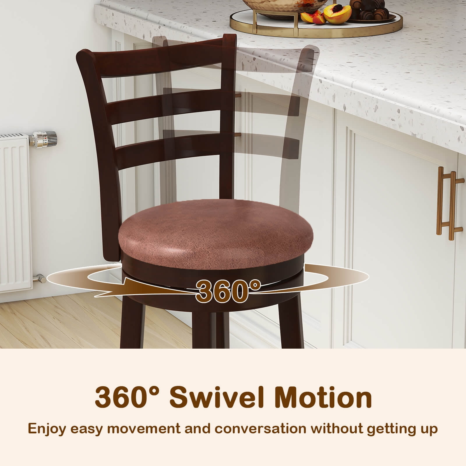 Costway 30” Bar Height Swivel Barstools Set of 2 with Back, Faux Leather Seat for Pub