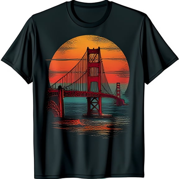 Vintage Golden Gate Bridge Sunset Graphic T-Shirt Classic Landmark Design