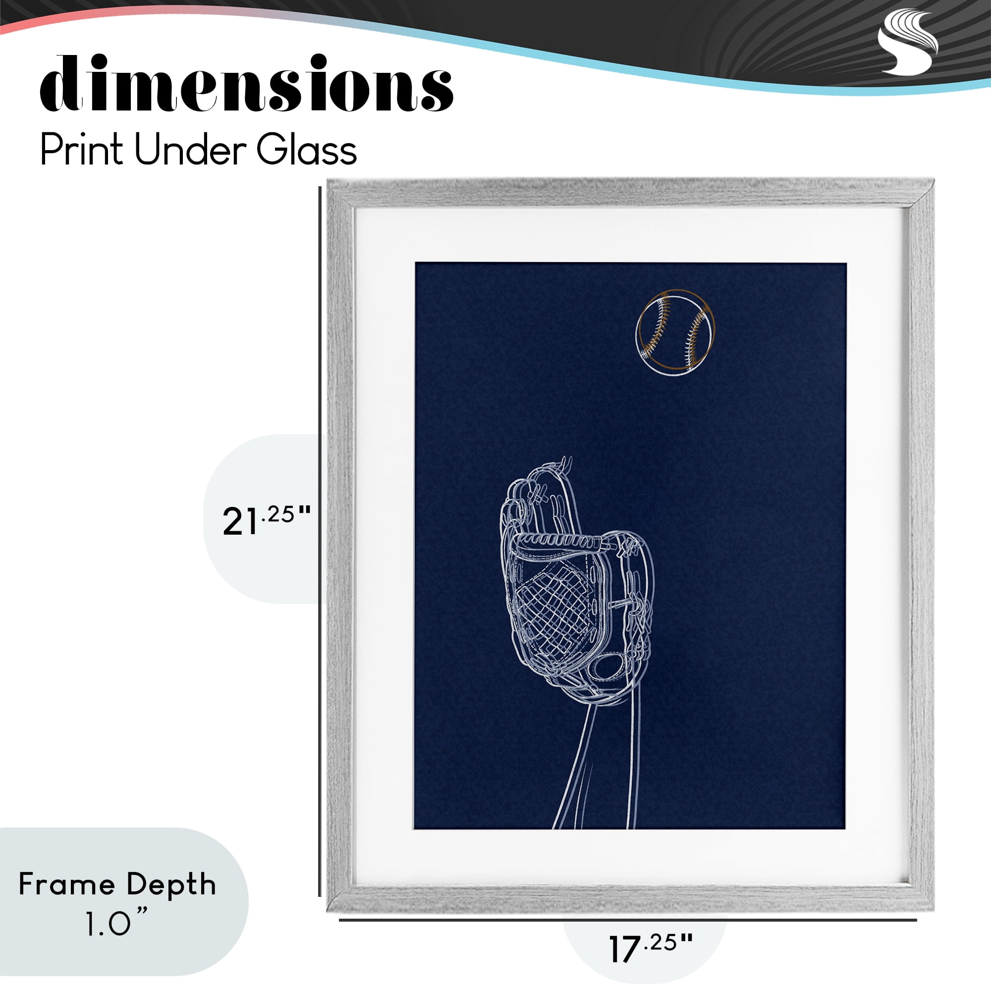 Stupell Industries Baseball Lines Contour Gray Framed Print Under Glass, design by Marcus Prime