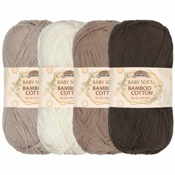 JubileeYarn Baby Soft Bamboo Cotton Yarn - Shades of Brown - 4 Skeins