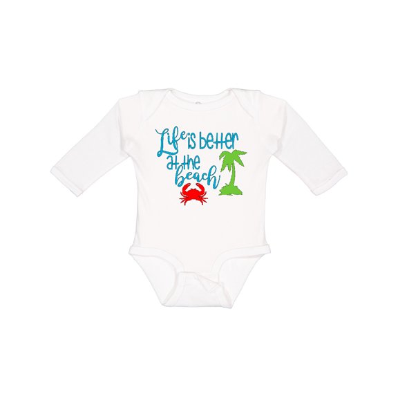 Inktastic Life is Better at the Beach Crab and Palm Tree Boys or Girls Long Sleeve Baby Bodysuit